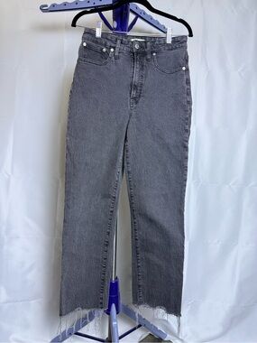 Madewell Gray Straight Leg Jeans with Raw Hem